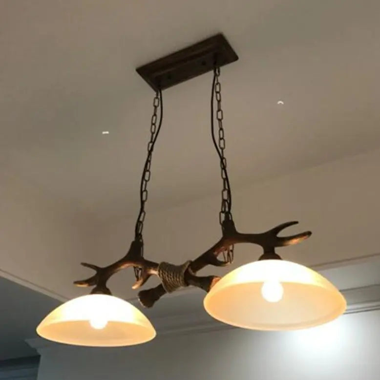 Vintage Antler Resin & Glass Bowl 2-light Chandelier – Industrial Style Lumendat