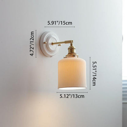 Traditional Vintage Round Ceramic Brass 1-Light Wall Sconce Lamp for Living Room