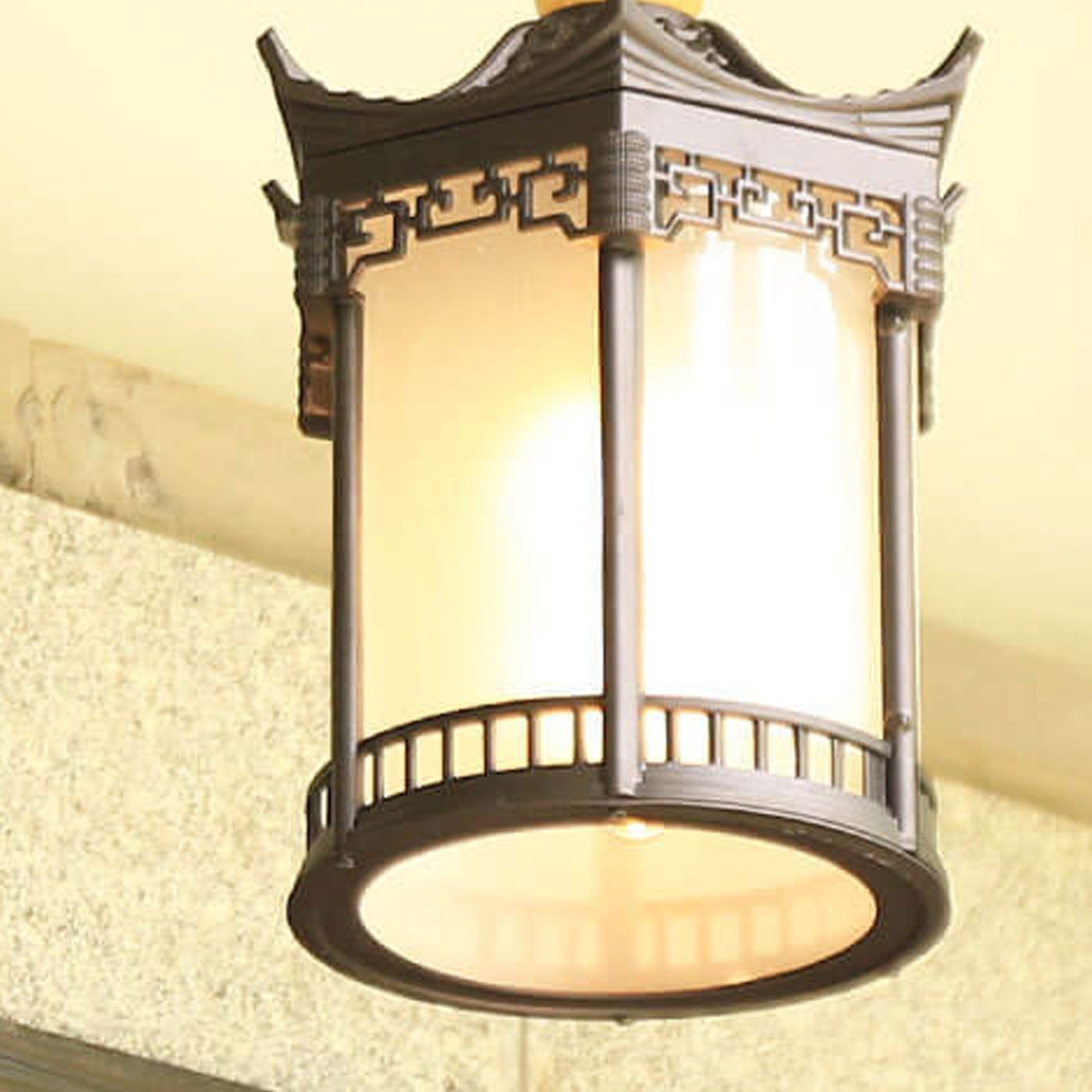 Retro Chinese Outdoor Waterproof Hexagonal Lantern 1-light Patio Pendant Light BulbSquare