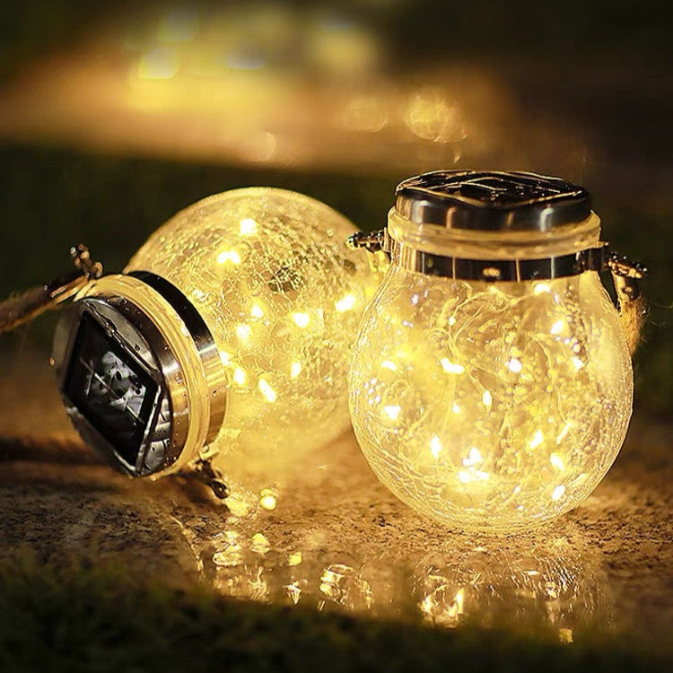 Cracked Glass Jar Waterproof Solar Copper Wire LED Outdoor Garden Landscape Light Lumendat