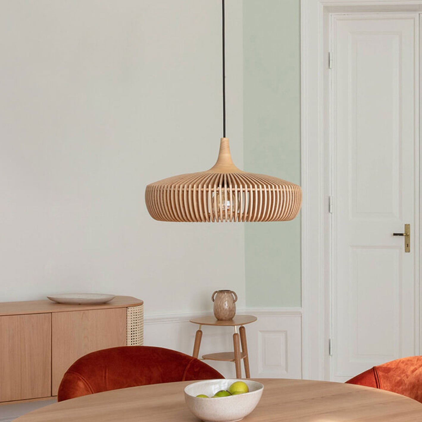 Nordic Vintage Wooden Round Dome Lid  1-Light Pendant Light