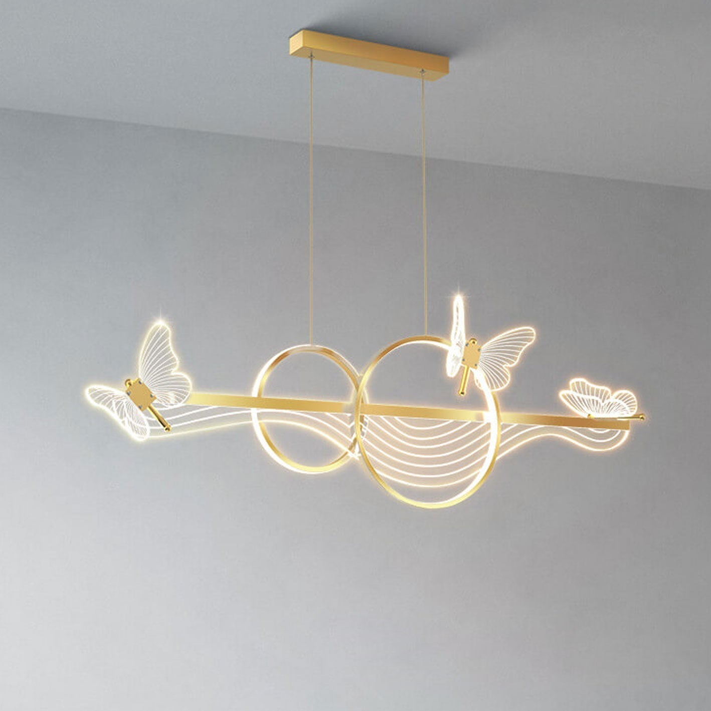 Nordic Light Luxury Butterfly Round Linear Island Light LED Chandelier BulbSquare