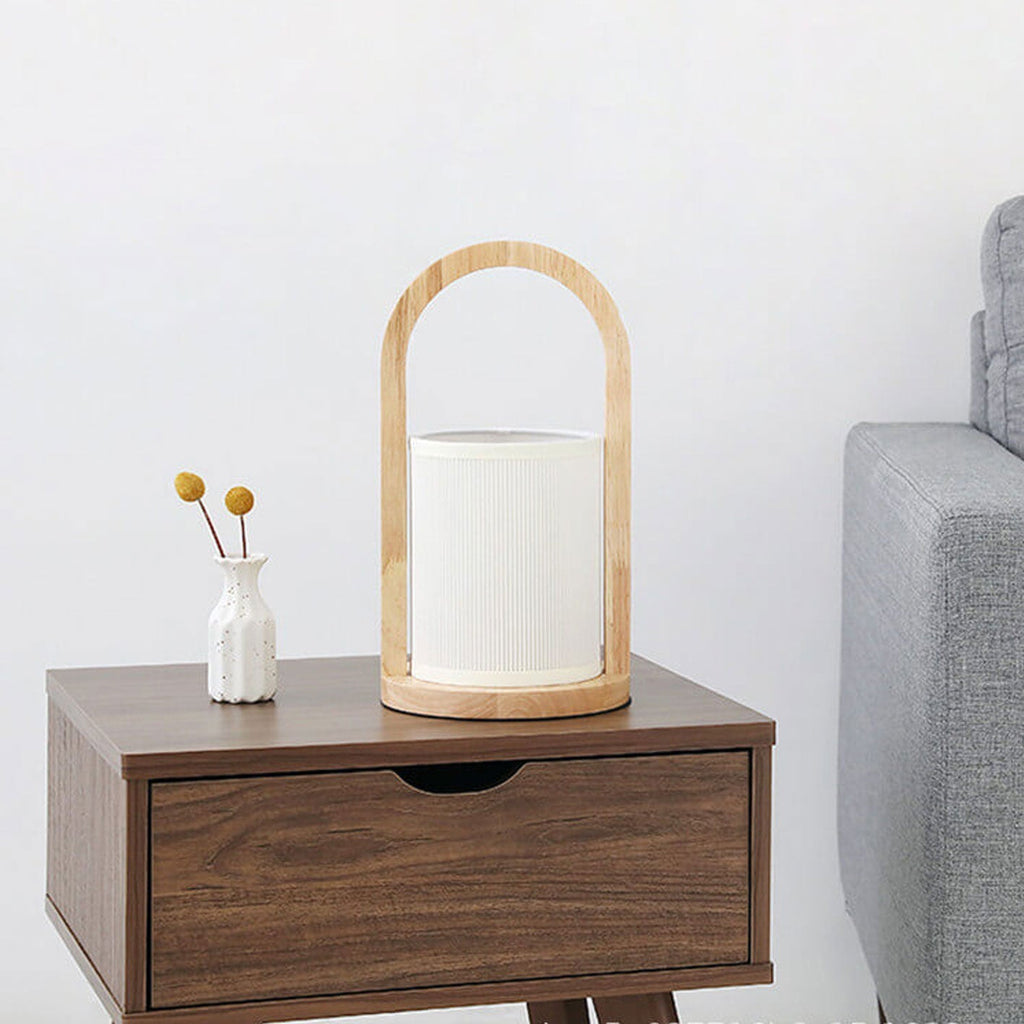 Nordic Fabric Column Solid Wood Portable Design 1-Light Table Lamp Lumendat