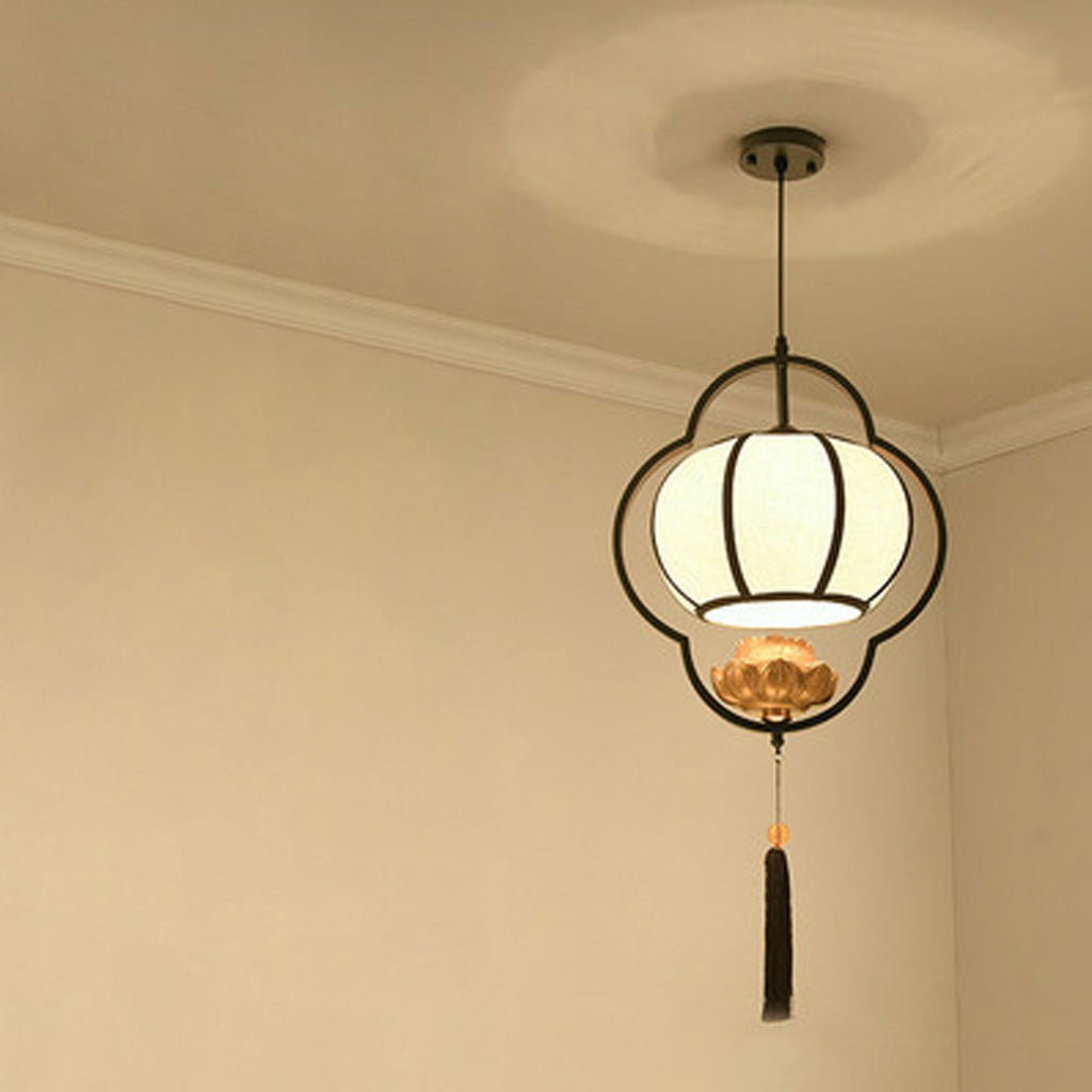 Traditional Chinese Luxury Wrought Iron Fabric 1-Light Pendant Light For Living Room Lumendat