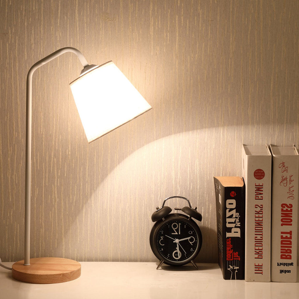 Nordic Minimalist Cone Linen Shade Wood Base 1-Light Table Lamp Lumendat