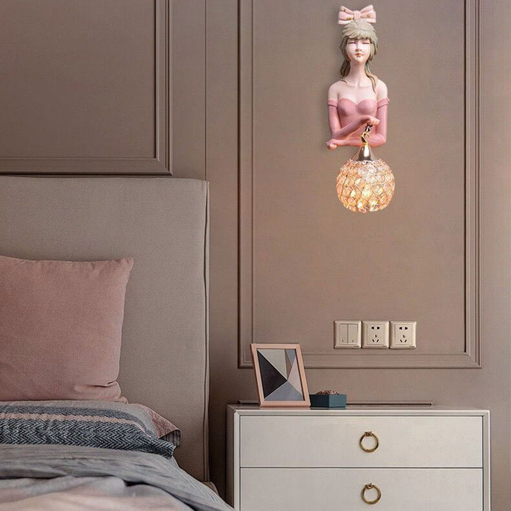 Lumendat Creative Girl Painted Resin Glass Kids 1-Light Wall Sconce Lamp Lumendat