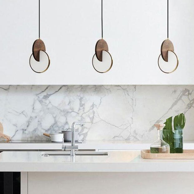 Modern Walnut Solid Wood Round Dish 1-light LED Pendant Light