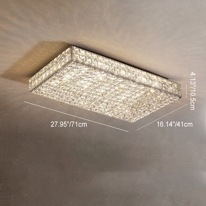 Modern Luxury Stainless Steel Crystal Round Square Rectangular LED Flush Mount Ceiling Light For Living Room Lumendat