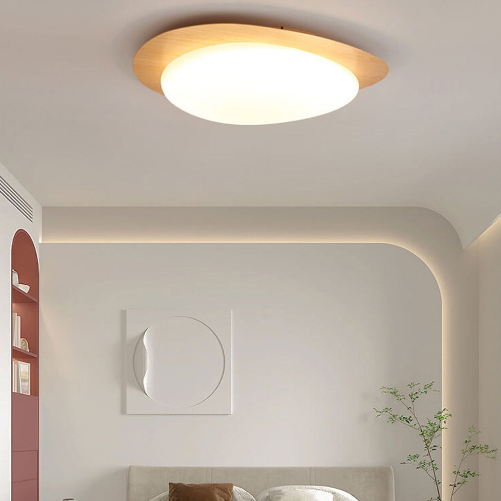Nordic Iron Wood Grain Pebble LED Flush Mount Ceiling Light Lumendat