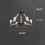 Industrial Circular Black Metal 6/8 Light Hemp Rope Hanging Chandeliers BulbSquare