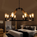 Industrial Circular Black Metal 6/8 Light Hemp Rope Hanging Chandeliers BulbSquare