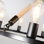 Industrial Circular Black Metal 6/8 Light Hemp Rope Hanging Chandeliers BulbSquare