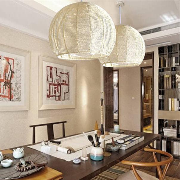 Modern Double Rattan Shade 1-Light Globe Pendant Light