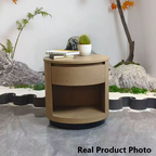 Contemporary Scandinavian Round Curved Bedside Table - Multilayer Board 1 Drawer Nightstand For Bedroom Lumendat