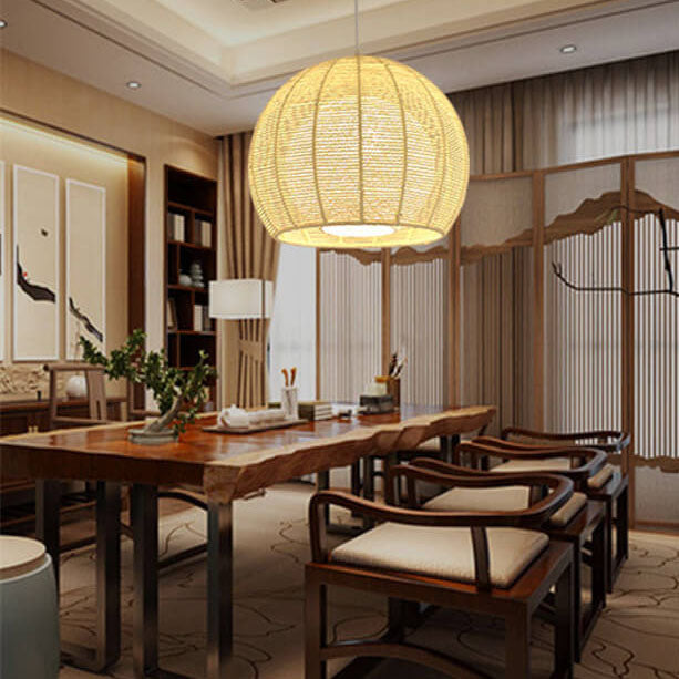 Modern Double Rattan Shade 1-Light Globe Pendant Light