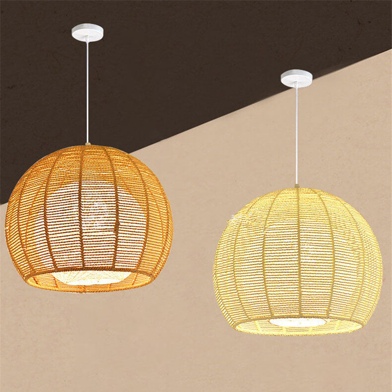 Modern Double Rattan Shade 1-Light Globe Pendant Light