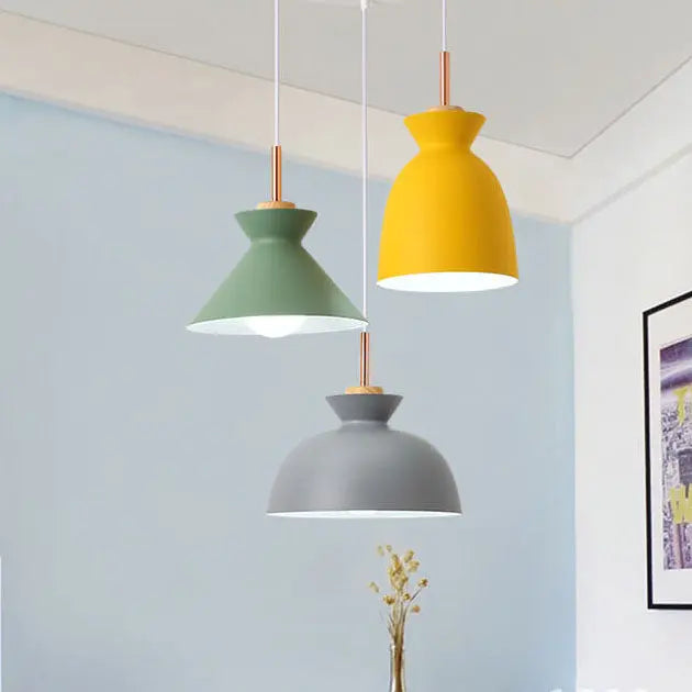 Contemporary Nordic Oak Wood Iron Bell Cone Dome 1-light Pendant Light for Living Room modern luxury lighting fixture