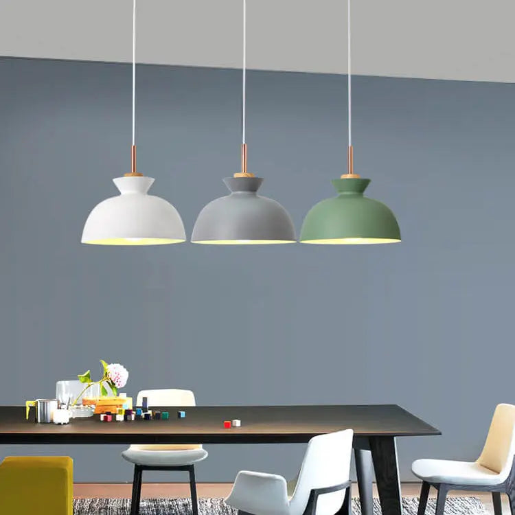 Contemporary Nordic Oak Wood Iron Bell Cone Dome 1-light Pendant Light for Living Room Lumendat