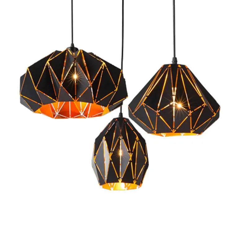 Vintage Wrought Iron Geometric Diamond Pendant Light BulbSquare