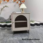 Contemporary Scandinavian Ribbed Glass Door Bedside Table - Semi-Transparent Nightstand For Bedroom Lumendat