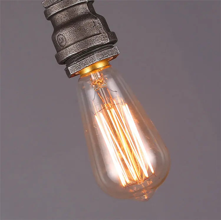 Industrial Retro Water Pipe Aged Metal 1-light Pendant Light BulbSquare