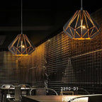 Vintage Wrought Iron Geometric Diamond Pendant Light BulbSquare