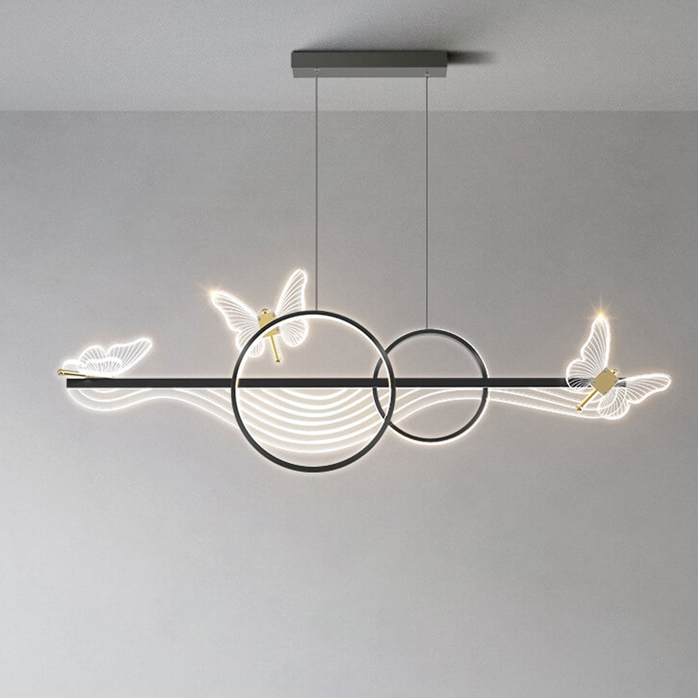 Nordic Light Luxury Butterfly Round Linear Island Light LED Chandelier BulbSquare