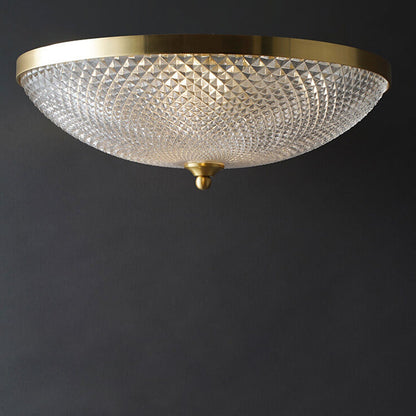 Vintage Luxury Round Brass Glass Bowl 3-Light Flush Mount Ceiling Light