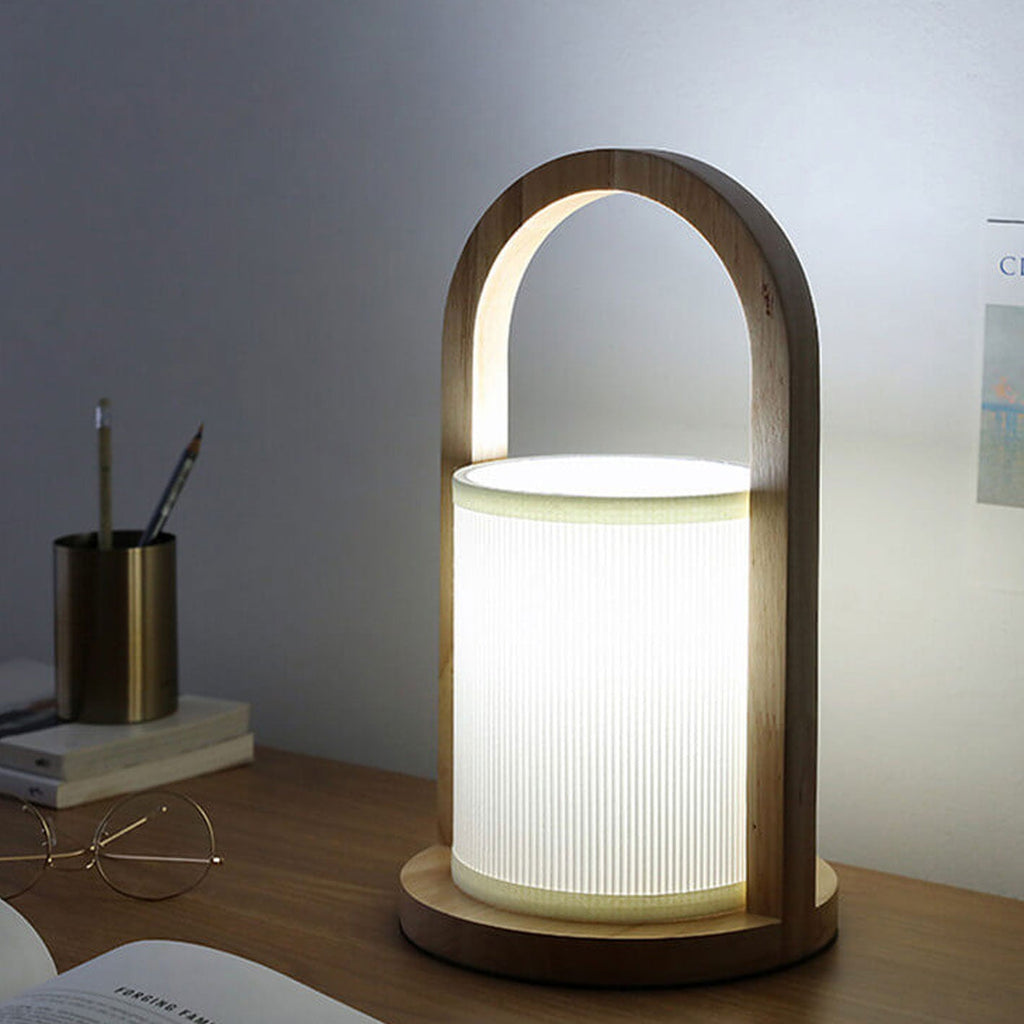Nordic Fabric Column Solid Wood Portable Design 1-Light Table Lamp Lumendat