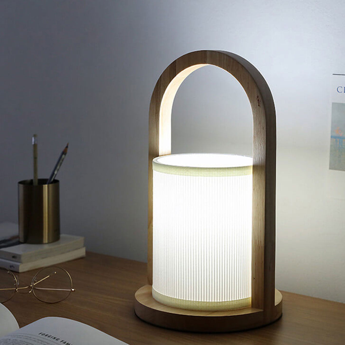 Nordic Fabric Column Solid Wood Portable Design 1-Light Table Lamp Lumendat