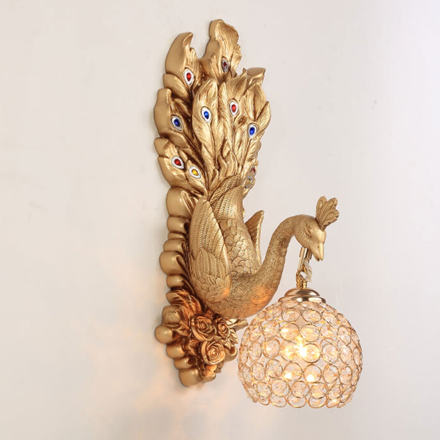 European Creative Peacock Resin Glass Shade 1-Light Wall Sconce Lamp Lumendat