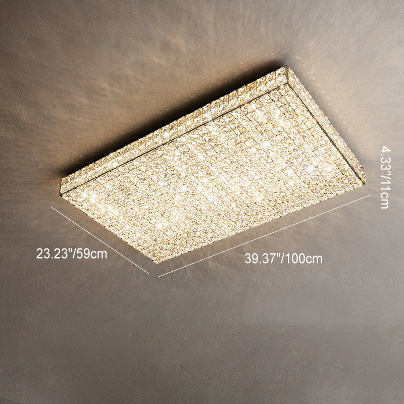 Modern Luxury Stainless Steel Crystal Round Square Rectangular LED Flush Mount Ceiling Light For Living Room Lumendat