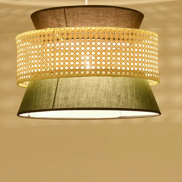 Modern Rattan Japanese Drum Shape 1-light Pendant Light BulbSquare