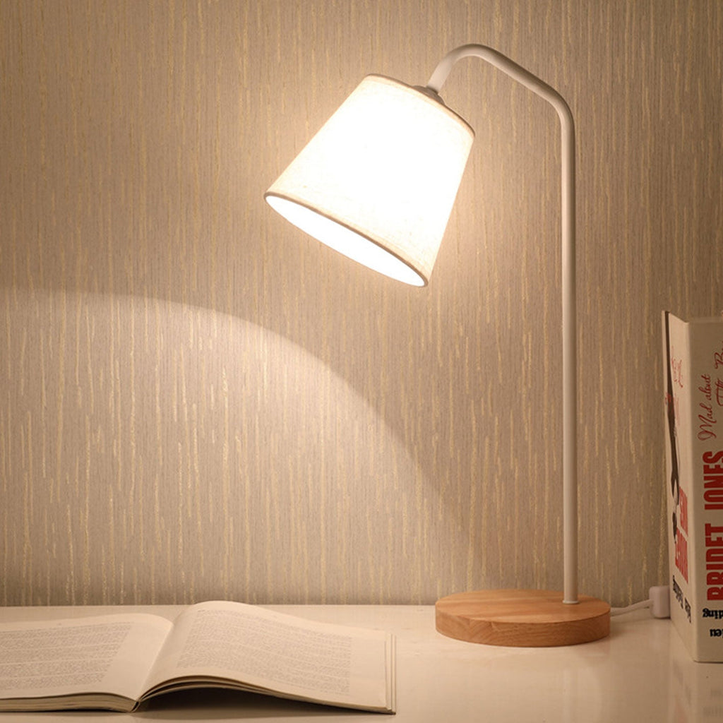 Nordic Minimalist Cone Linen Shade Wood Base 1-Light Table Lamp Lumendat