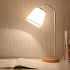 Nordic Minimalist Cone Linen Shade Wood Base 1-Light Table Lamp Lumendat