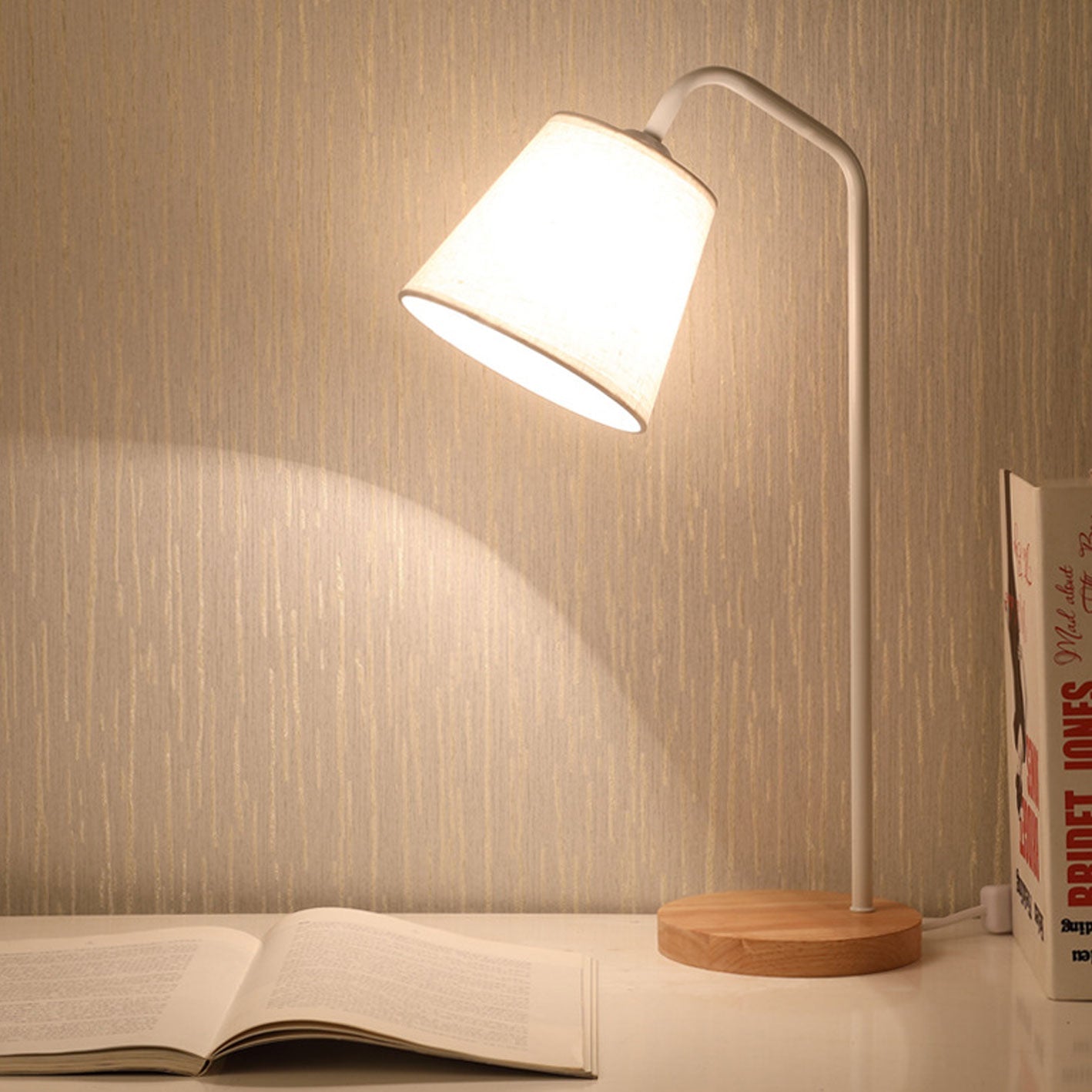 Nordic Minimalist Cone Linen Shade Wood Base 1-Light Table Lamp Lumendat