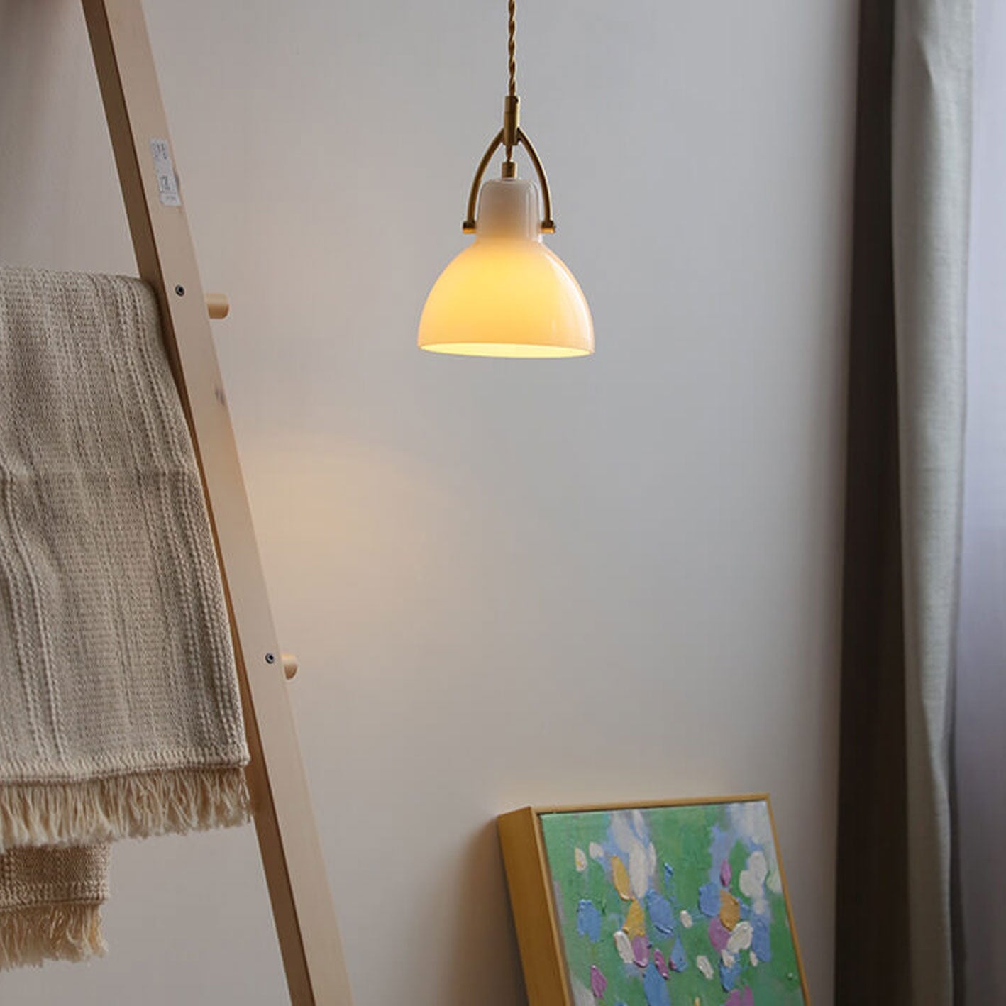 Vintage Milk White Glass Dome 1-Light Mini Brass Pendant Light