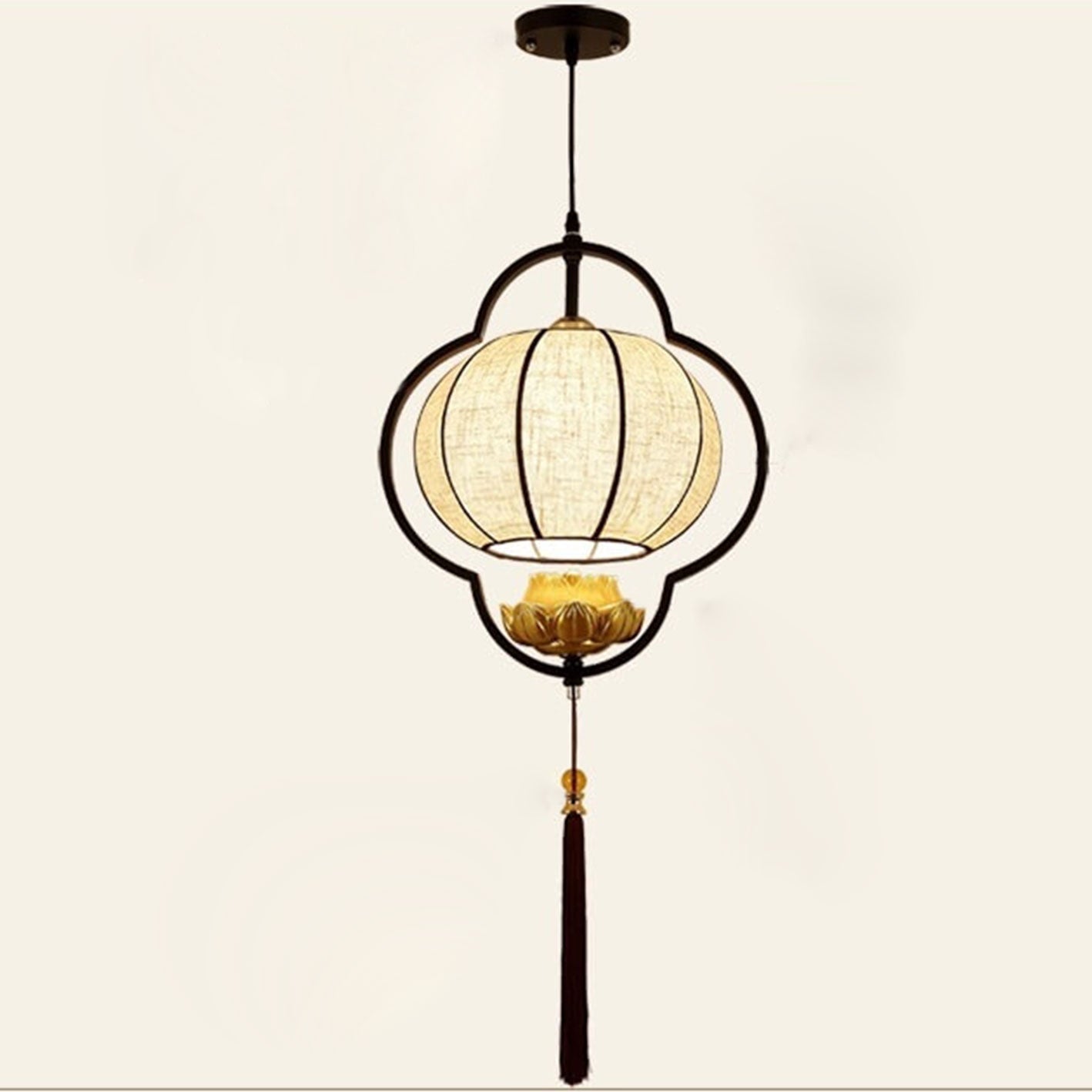 Traditional Chinese Luxury Wrought Iron Fabric 1-Light Pendant Light For Living Room Lumendat