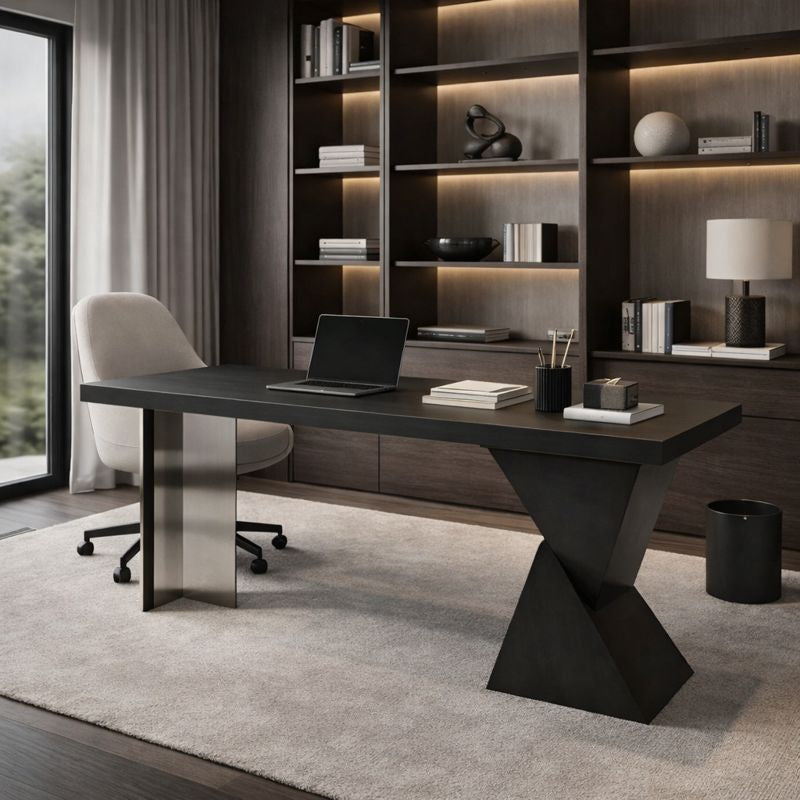 Modern Minimalist Oak & Acrylic Rectangular Desk With Wireless Charging And Outlet For Bedroom & Home Office Lumendat