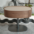 Traditional French Walnut Oval Bedside Table - Saddle Leather Surface 1 Drawer Nightstand For Bedroom Lumendat