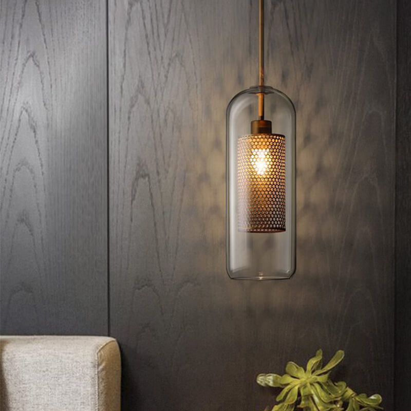 Clear Glass 1-light Cylindrical Pendant Light BulbSquare