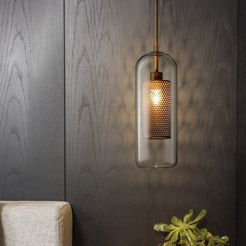 Clear Glass 1-light Cylindrical Pendant Light BulbSquare
