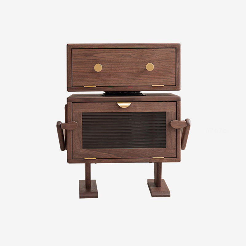 Lumendat Contemporary Creative Kids Robot Rectangular Cubic Wood Nightstand Swivel 2-Cabinet For Bedroom Lumendat