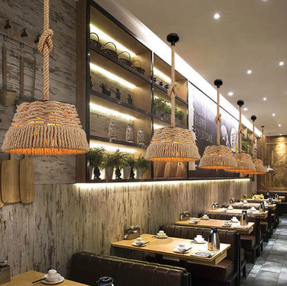 Vintage Hemp Rope 1-light Dome Pendant Light