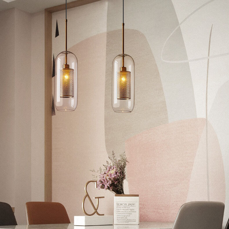 Clear Glass 1-light Cylindrical Pendant Light BulbSquare