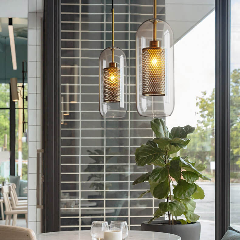 Clear Glass 1-light Cylindrical Pendant Light BulbSquare