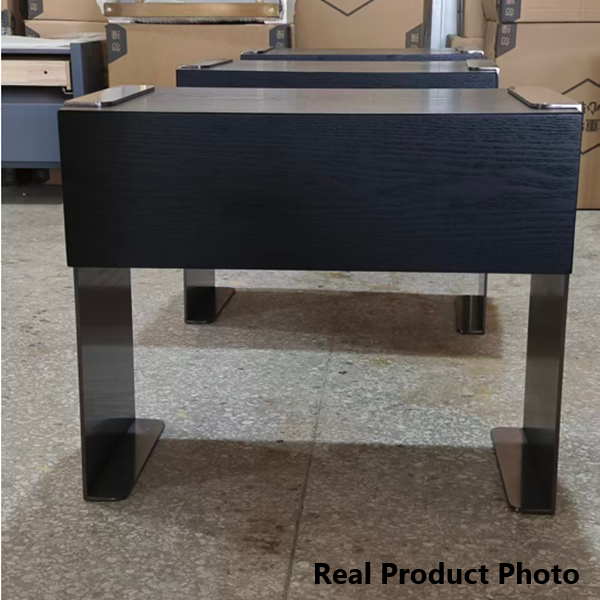Traditional Clean Geometric Side Table - Metal Base 1 Drawer Nightstand For Bedroom Lumendat