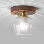 Modern Dome Glass Wooden Base 1-light Semi-flush Mount Ceiling Light