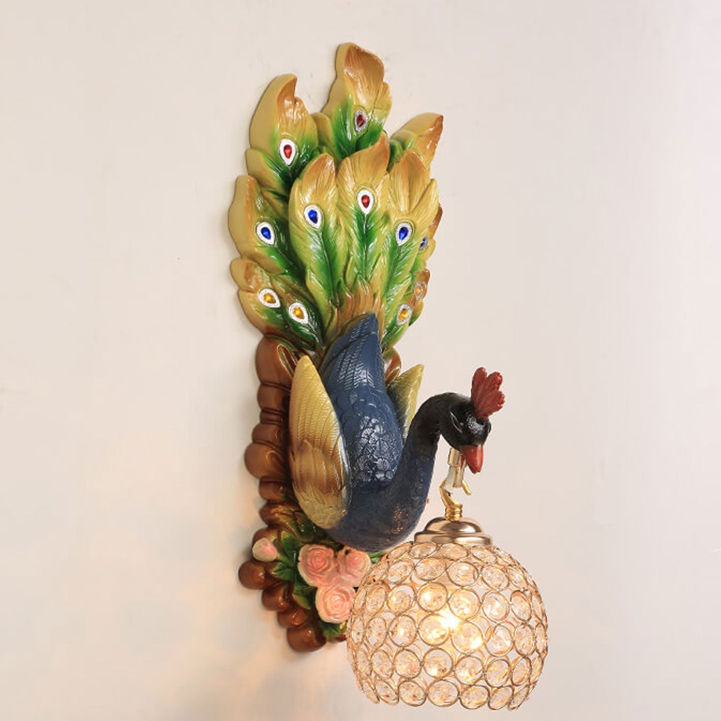 European Creative Peacock Resin Glass Shade 1-Light Wall Sconce Lamp Lumendat