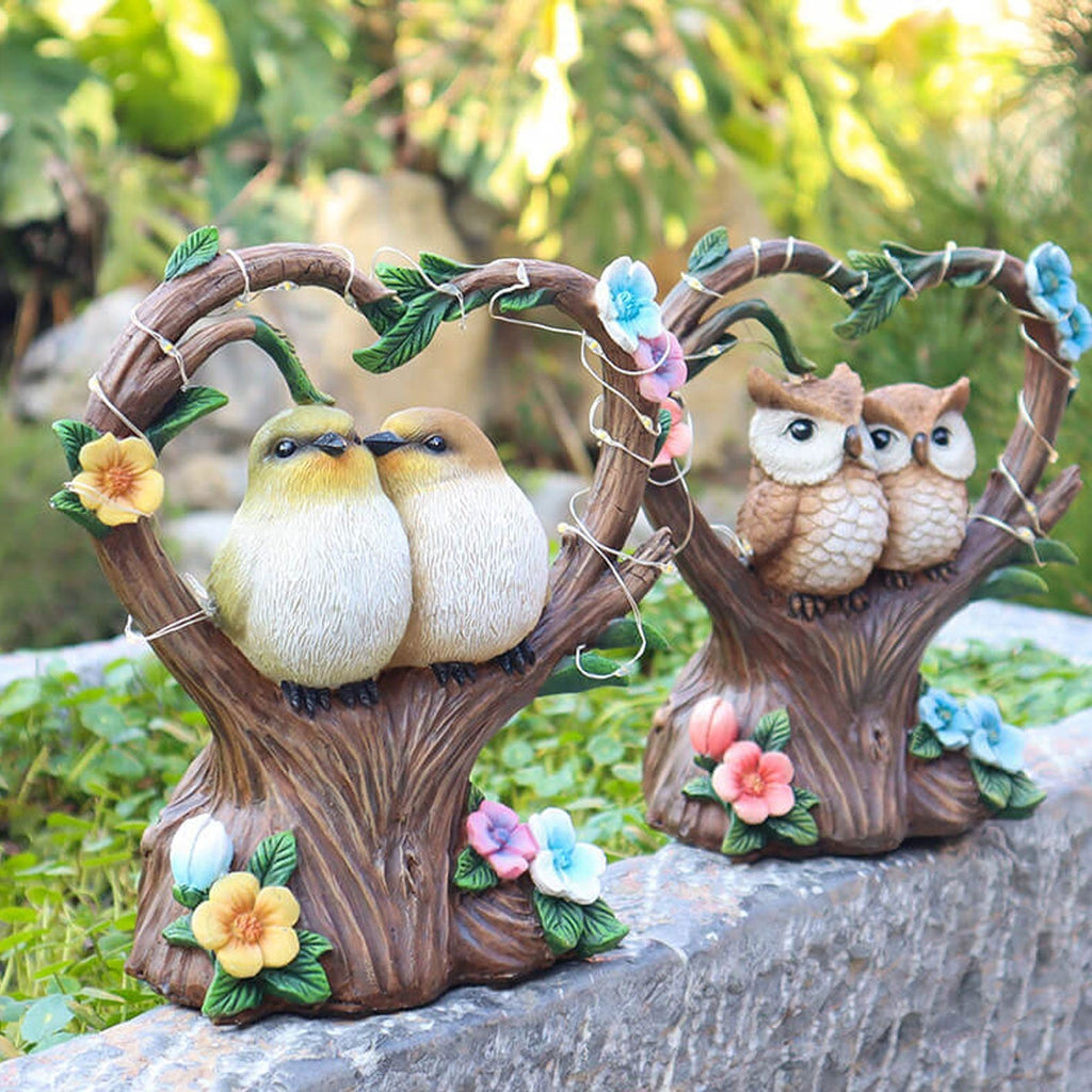 Creative Garden Solar Night Light Heart-shaped Resin Bird Outdoor LED Ornament Light Lumendat